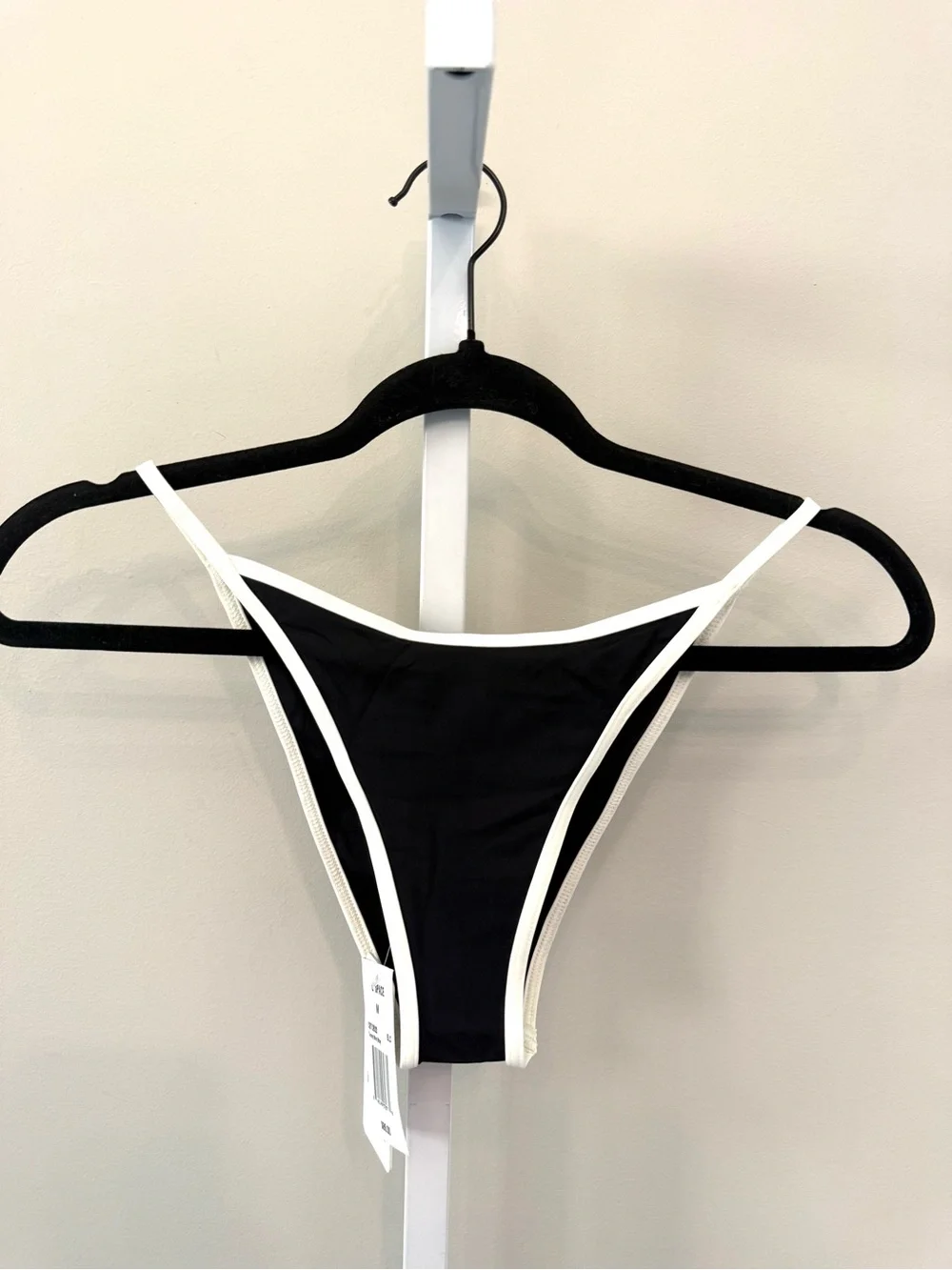 L*Space Tommy Bitsy Bikini Bottom Black White Trim Cheeky High Cut Swim NWT